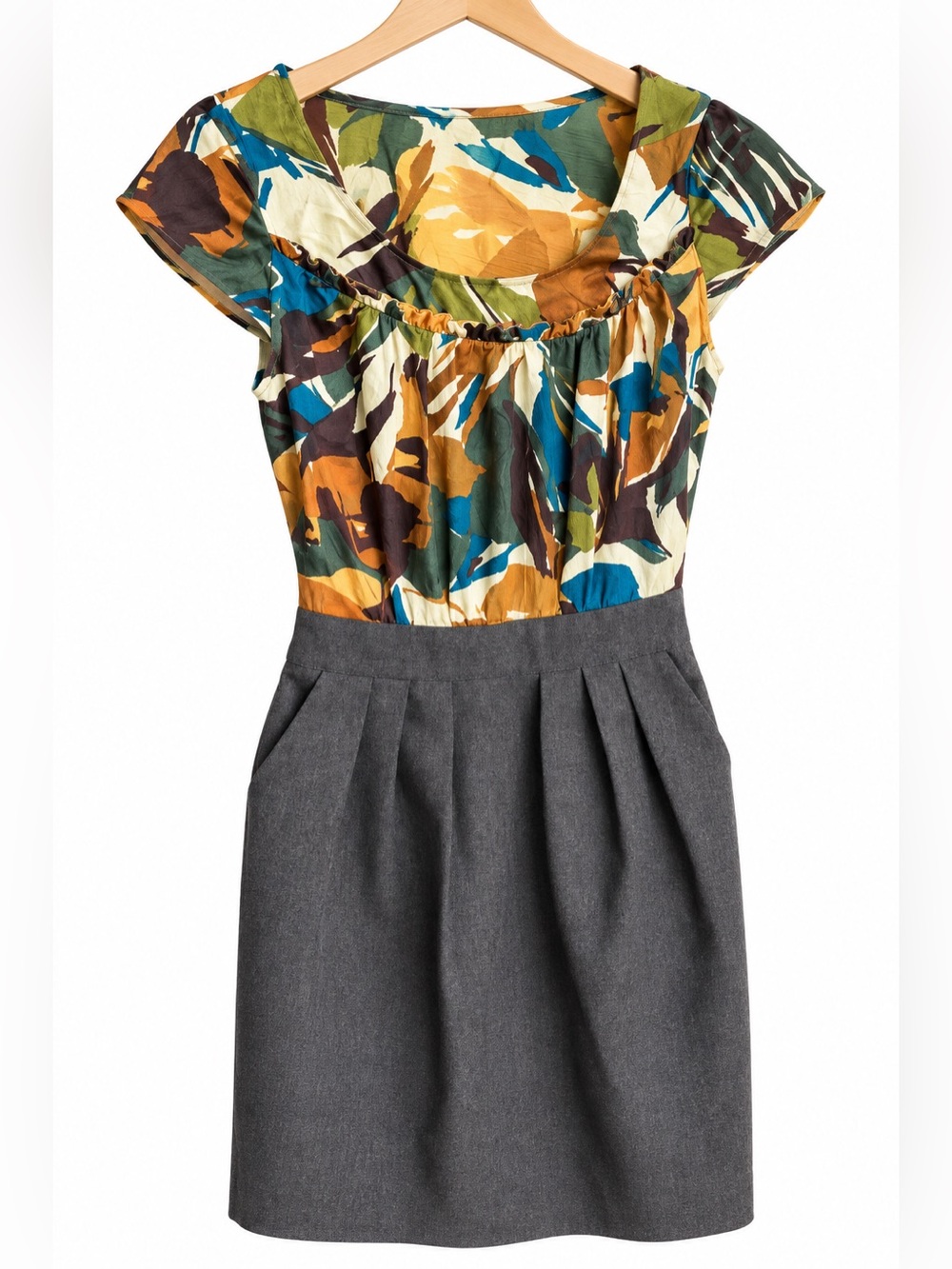 Anthropologie Tabith Multi-Color 100 silk/wool pleated dress w/ pockets Size 0
